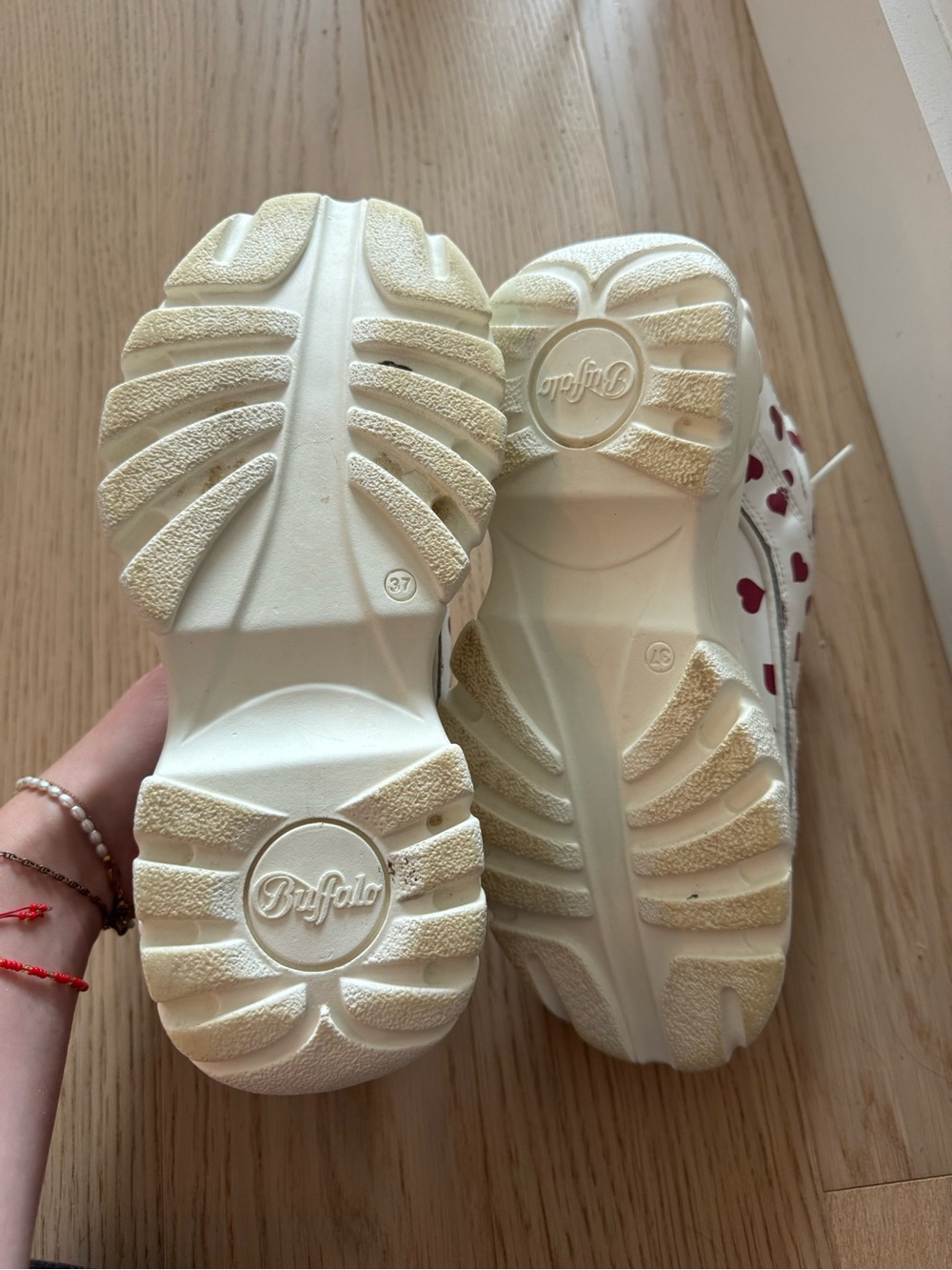 Buffalo London White Platform Sneakers with Red Heart Print - Picture 2 of 4